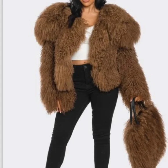 Mongolian Fur Set Coat and Handbag - Picture 5 of 5